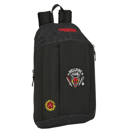 Black Stranger Things sport and outdoor hiking backpack with 22x39x10 cm dimensions, suitable for camping and outdoor activities.