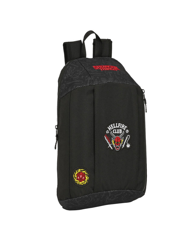Black Stranger Things sport and outdoor hiking backpack with 22x39x10 cm dimensions, suitable for camping and outdoor activities.