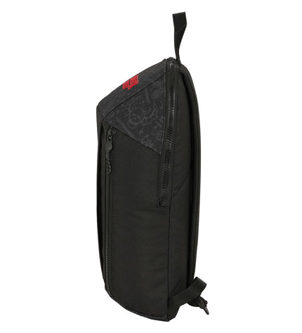 Black Stranger Things hiking backpack with 22x39x10 cm size, suitable for outdoor and camping activities, featuring themed design.