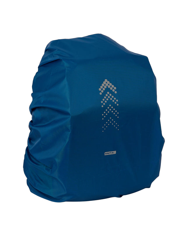 Safta waterproof large marine blue backpack cover for outdoor and sport backpacks, designed for fans, shown on the product.