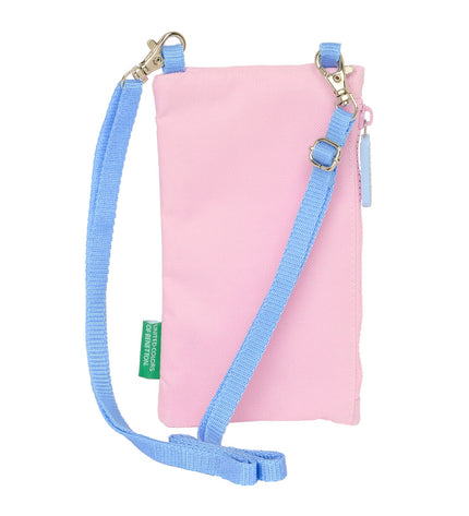Pink Benetton wallet with mobile pocket, stylish zippered design, made for carrying cards and cash in a compact bagage style.