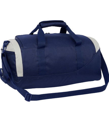 Benetton varsity sports bag in gray and navy blue with dimensions 50x25x25 cm, suitable for outdoor and sports activities