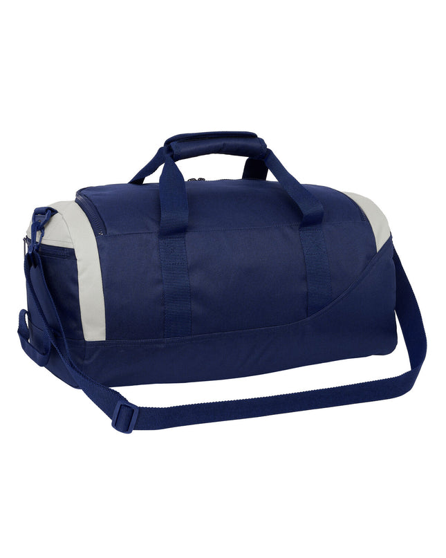 Benetton varsity sports bag in gray and navy blue with dimensions 50x25x25 cm, suitable for outdoor and sports activities