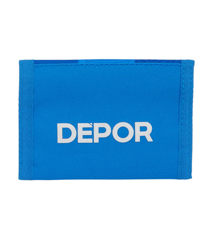 R. C. Deportivo de La Coruña blue wallet with card holder, compact passport holder measuring 12.5 x 9.5 cm, ideal for travel.
