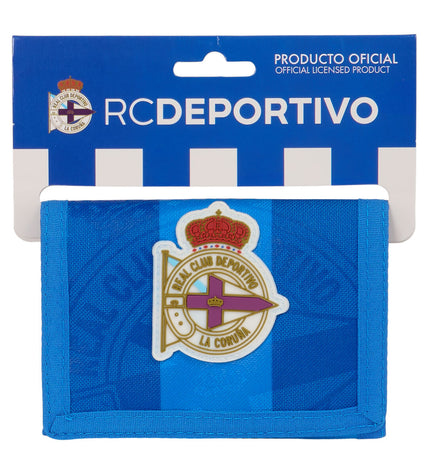 Blue R. C. Deportivo de La Coruña wallet with card slots, compact size 12.5 x 9.5 cm, designed for easy organization.