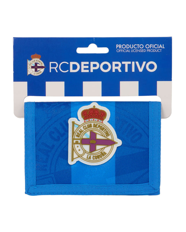 Blue R. C. Deportivo de La Coruña wallet with card slots, compact size 12.5 x 9.5 cm, designed for easy organization.