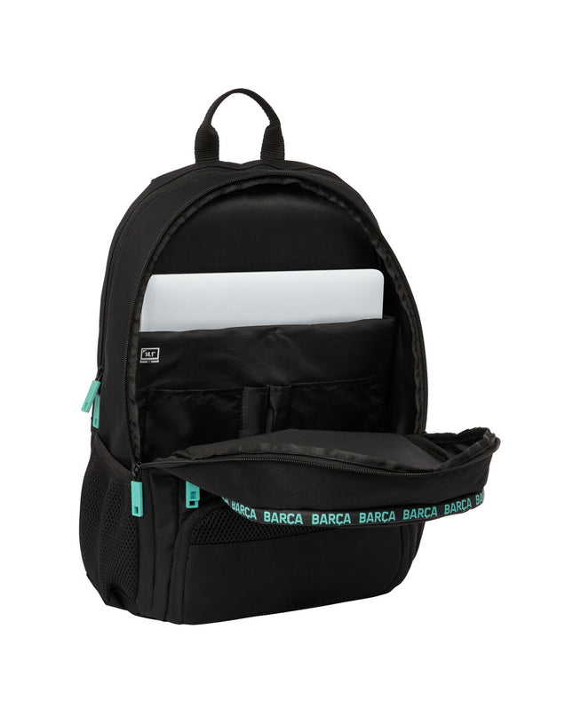 F.C. Barcelona black padel tennis backpack with sporty design, suitable for outdoor sports and paddle tennis gear.