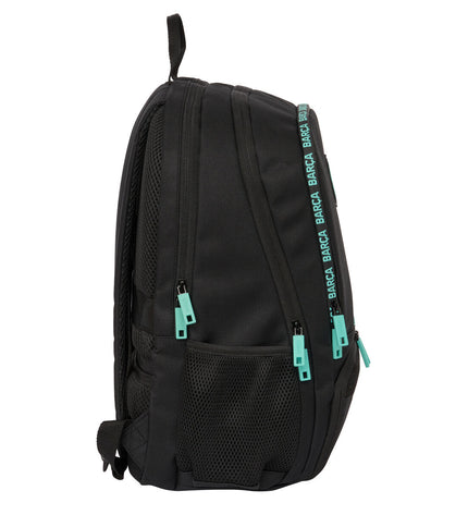 F.C. Barcelona black padel tennis backpack with sport and outdoor design, featuring the team's logo and multiple compartments.