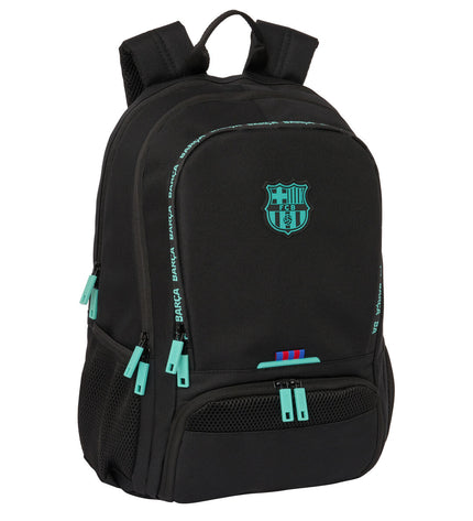 F.C. Barcelona black paddle tennis backpack with multiple compartments, sport and outdoor accessories, suitable for padel players.