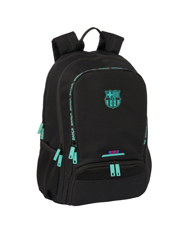 F.C. Barcelona black paddle tennis backpack with multiple compartments, sport and outdoor accessories, suitable for padel players.