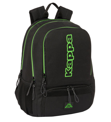 Kappa black paddle tennis sport backpack with multiple compartments, designed for outdoor and paddle tennis gear.