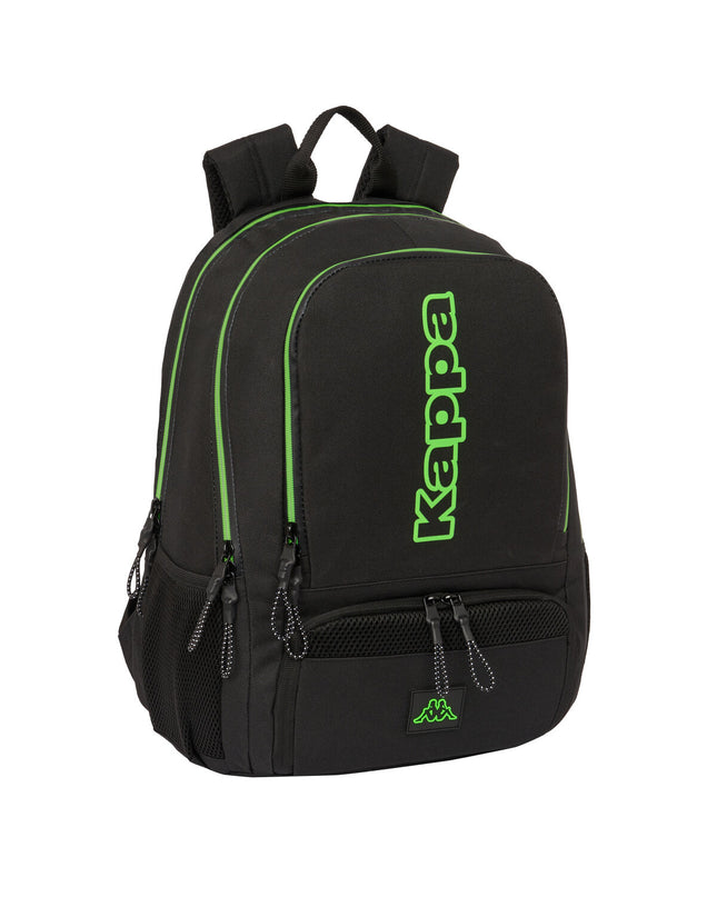 Kappa black paddle tennis sport backpack with multiple compartments, designed for outdoor and paddle tennis gear.