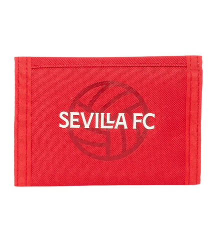 Sevilla Fútbol Club red wallet with multiple card slots, compact size 12.5 x 9.5 cm, made of durable material.