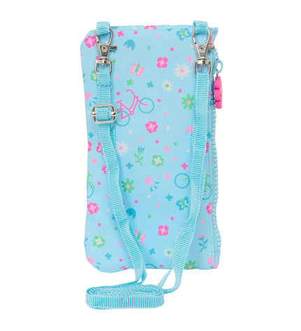 Safta blue bicycle-themed wallet with cardholder and zipper compartment, designed for secure storage and travel convenience.