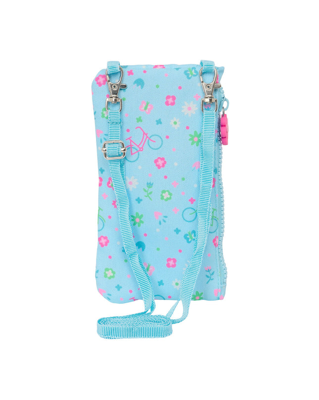 Safta blue bicycle-themed wallet with cardholder and zipper compartment, designed for secure storage and travel convenience.