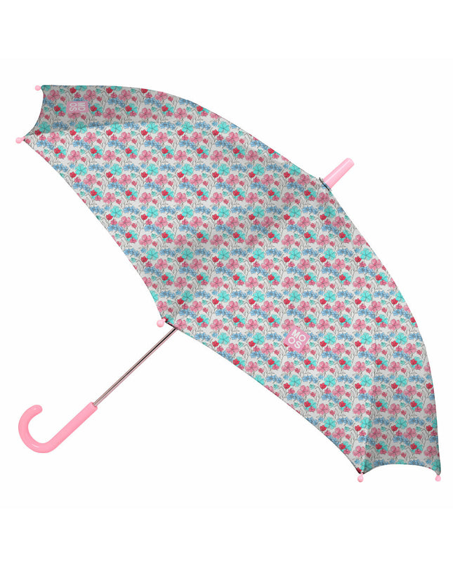 Moos multicolour floral umbrella with 86 cm diameter, suitable for luggage protection, featuring vibrant flower patterns.