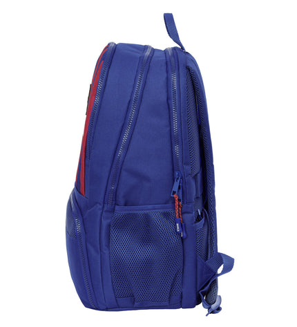 F.C. Barcelona paddle tennis sport backpack in kastanjebruin and marineblauw with logo and multiple compartments.