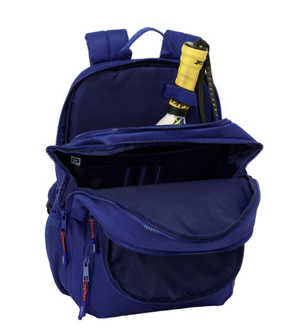 F.C. Barcelona padel backpack in kastanjebruin and marineblauw with sports and outdoor design, suitable for paddle tennis enthusiasts.