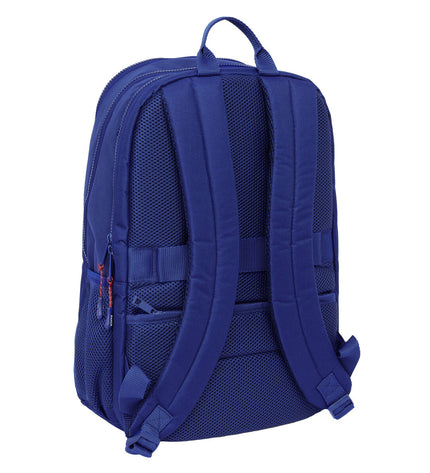 F.C. Barcelona paddle tennis sport backpack in kastanjebruin and marineblauw with logo, designed for outdoor and paddle sports.