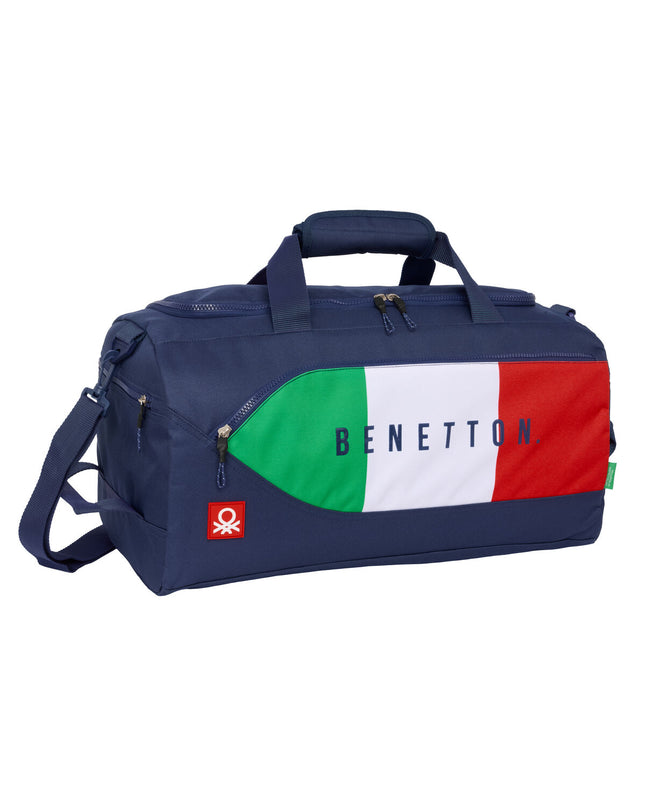 Benetton navy blue sports bag with flag design, 50x25x25 cm, suitable for outdoor and sport activities.
