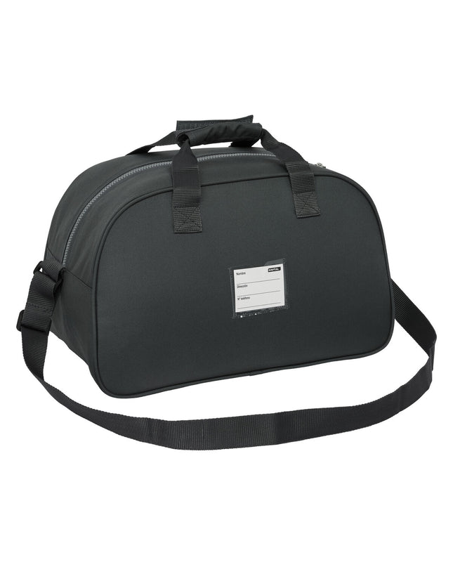 Gray Real Madrid C.F. sports bag with handles, measuring 40x24x23 cm, designed for sports and outdoor activities.