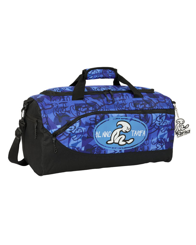 El Niño Sporttas El Niño roller bag in blue and black with 50x25x25 cm size, suitable for sports and outdoor activities.