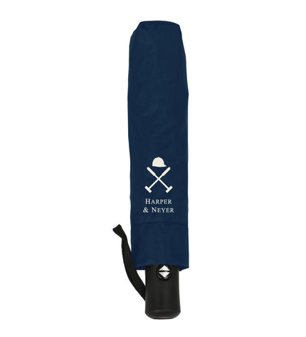 Blue Harper & Neyer folding umbrella with a 102 cm diameter, compact design, perfect for travel and rain protection.