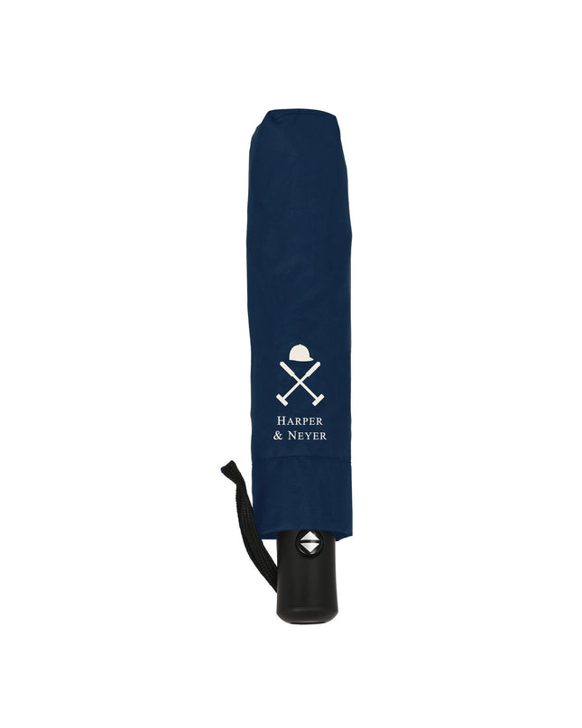 Blue Harper & Neyer folding umbrella with a 102 cm diameter, compact design, perfect for travel and rain protection.