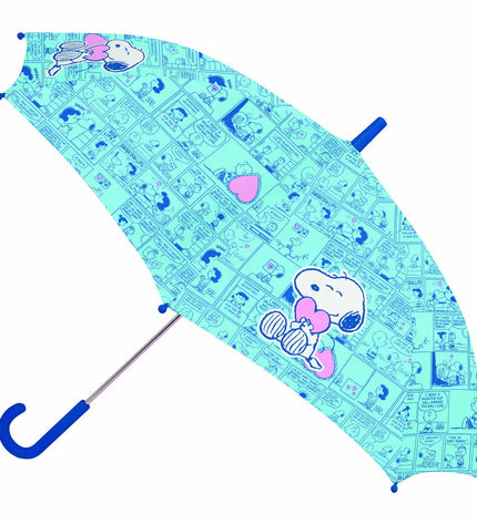 Blue Snoopy Love umbrella for luggage, 86 cm diameter, featuring Snoopy design, lightweight and foldable for travel.