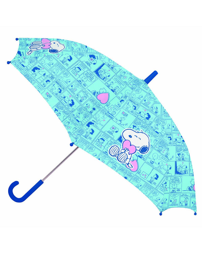 Blue Snoopy Love umbrella for luggage, 86 cm diameter, featuring Snoopy design, lightweight and foldable for travel.