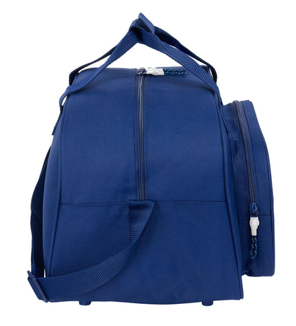 F.C. Barcelona sports bag in navy blue, 40x24x23 cm, designed for outdoor sports and travel, with team logo and sturdy handles.