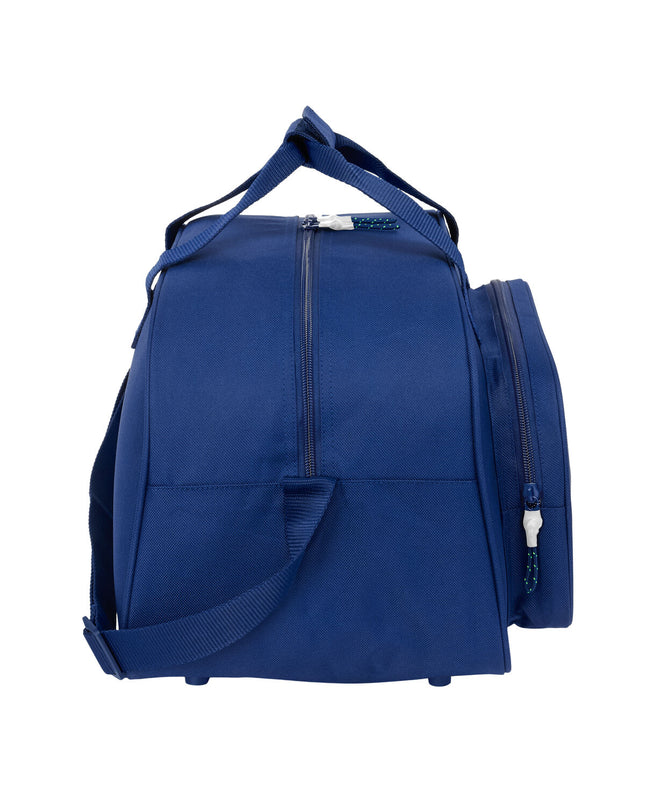 F.C. Barcelona sports bag in navy blue, 40x24x23 cm, designed for outdoor sports and travel, with team logo and sturdy handles.