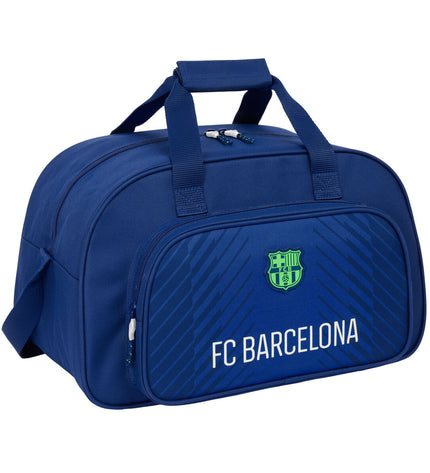 F.C. Barcelona navy blue sports bag with handles, measuring 40x24x23 cm, designed for outdoor sports and travel.