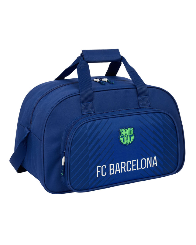 F.C. Barcelona navy blue sports bag with handles, measuring 40x24x23 cm, designed for outdoor sports and travel.
