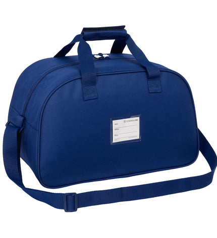 F.C. Barcelona sports bag in navy blue, 40x24x23 cm, suitable for outdoor and sports activities, with team logo and handles.
