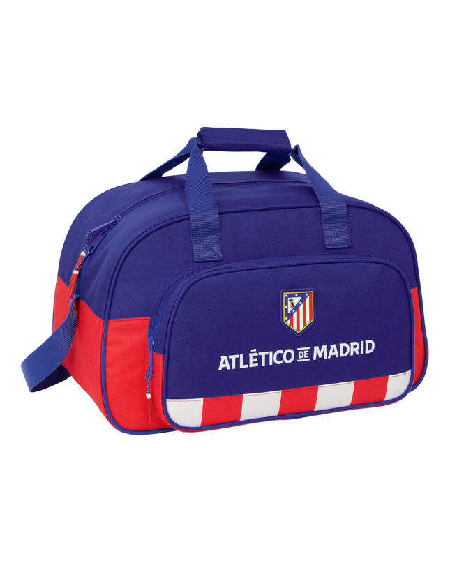 Atlético Madrid blue, white, and red sport bag with dimensions 40x24x23 cm, ideal for outdoor sports and gym use.