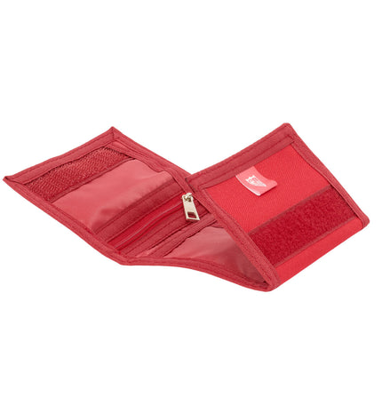 Sevilla FC portefeuille rouge with cardholder and compartments, compact size 12.5x9.5x1 cm, made for fans and everyday use.