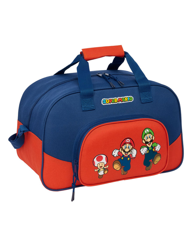 Super Mario sport bag in navy blue with red accents, measuring 40x24x23 cm, designed for sports and outdoor activities.