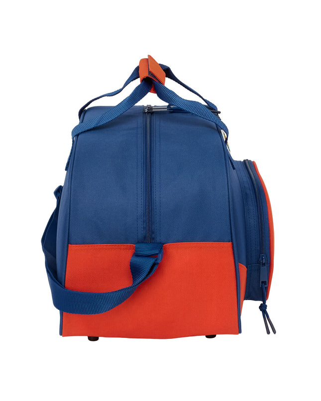 Super Mario sporttas in marineblauw with red accents, featuring Mamma Mia design, 40x24x23 cm, suitable for outdoor activities.