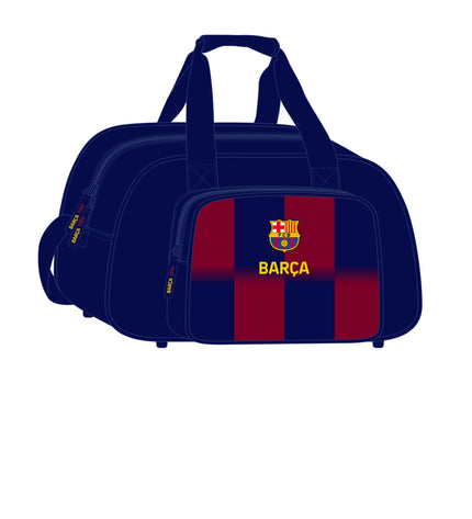 F.C. Barcelona sport bag in blue and tan with dimensions 40x24x23 cm, suitable for sports and outdoor activities.
