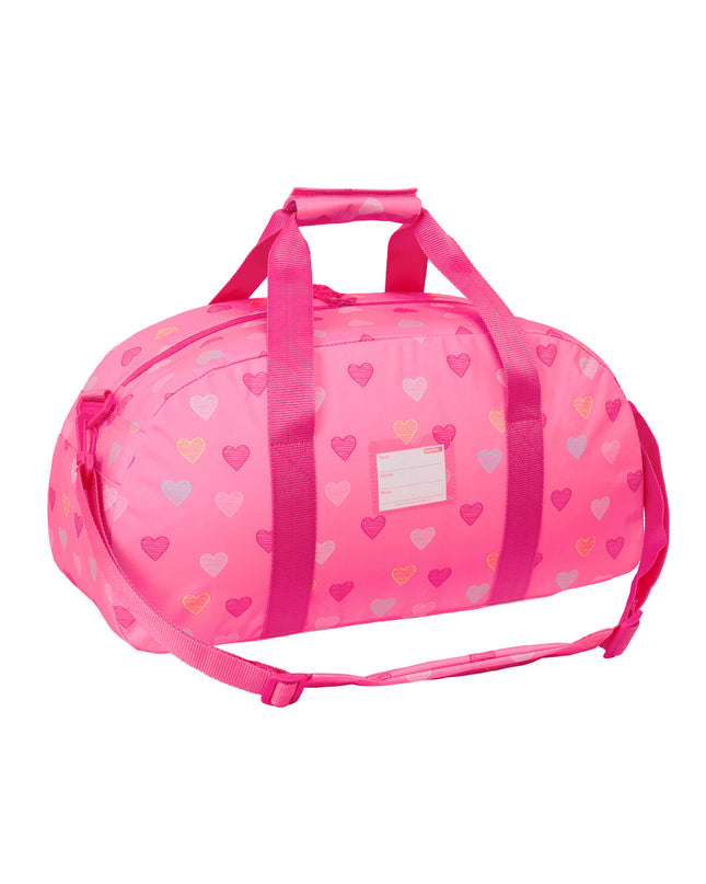 Benetton Heart Roze sport and outdoor bag with handles, measuring 50 x 26 x 20 cm, in pink fabric.