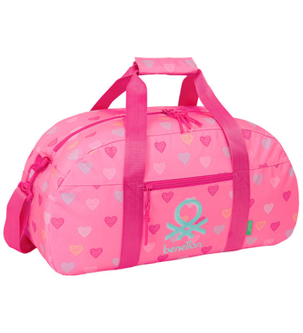 Benetton Heart roze sports bag with 50cm x 26cm x 20cm size, ideal for sports and outdoor activities.