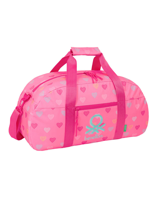 Benetton Heart roze sports bag with 50cm x 26cm x 20cm size, ideal for sports and outdoor activities.