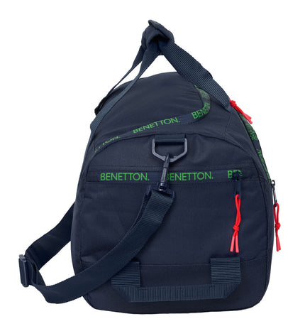 Benetton marine blue sports bag with dimensions 50x25x25 cm, suitable for outdoor and gym use, featuring a durable fabric design.