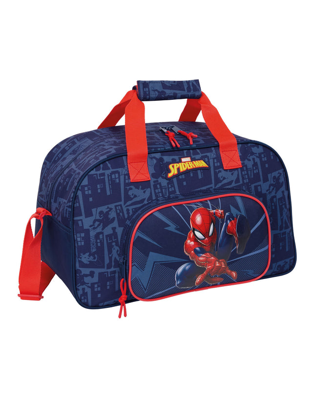 Blue Spider-Man sports bag with handles, measuring 40x24x23 cm, ideal for outdoor and sport activities.
