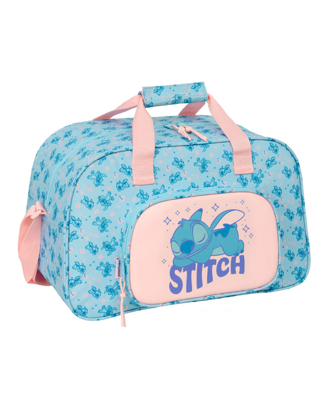Light blue Lilo & Stitch Ohana sports bag, 40x24x23 cm, with cartoon Stitch design, suitable for outdoor and sport activities.