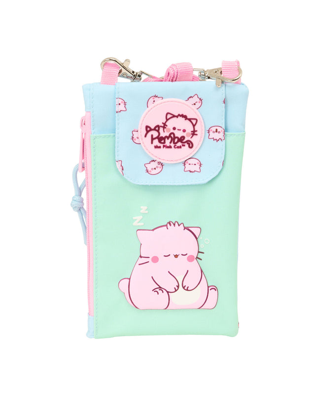 Pink Pembe cat-themed wallet with multicolour accents, featuring a compact design for cards and cash storage.