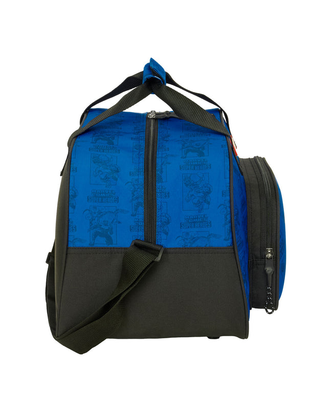 Blue and black Avengers sport bag with handles, measuring 40x24x23 cm, designed for outdoor and sports use.