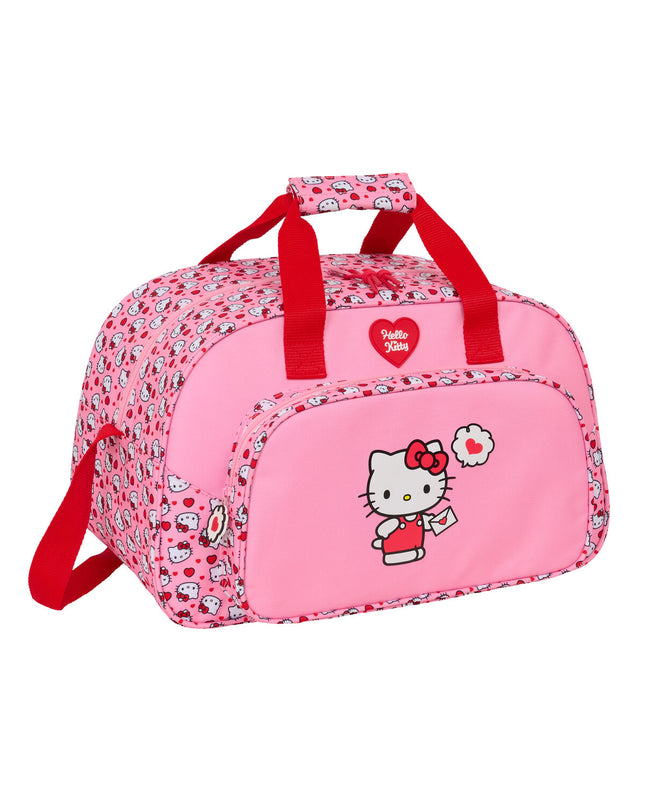 Pink Hello Kitty sports bag with handles, measuring 40x24x23 cm, ideal for sports and outdoor activities.