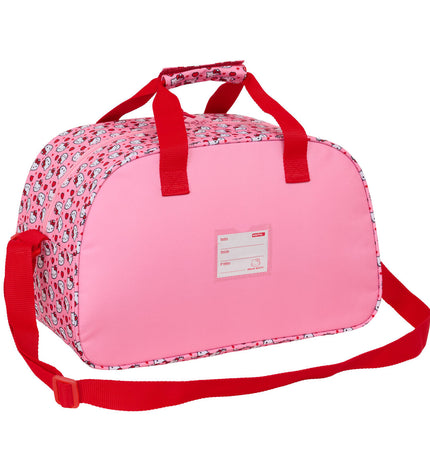 Pink Hello Kitty sports bag with handles and zip closure, measuring 40x24x23 cm, designed for outdoor and sport use.